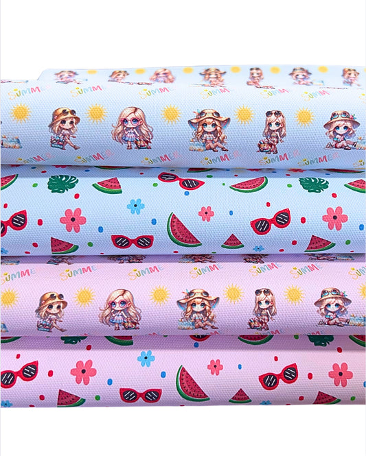 Holiday seaside themed 280gsm canvas fabric set A4