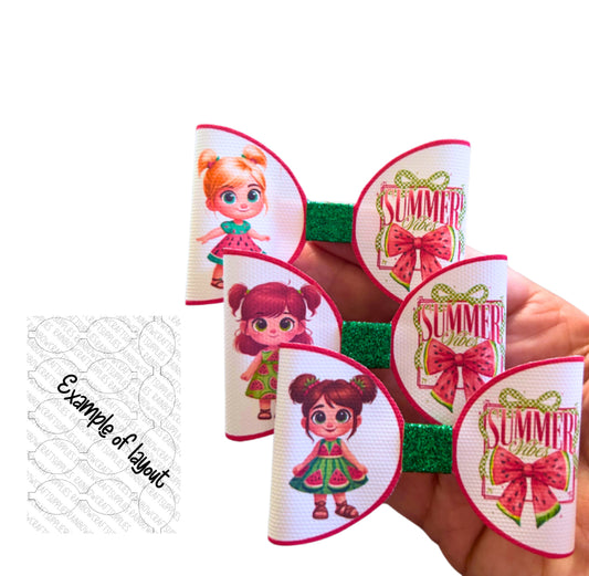 Watermelon girl printed 3.5” bow loops x 7