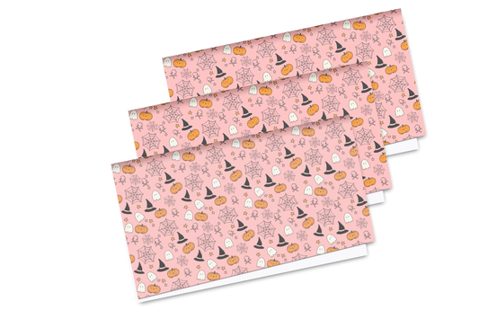 Pink halloween scene printed premium canvas fabric A4