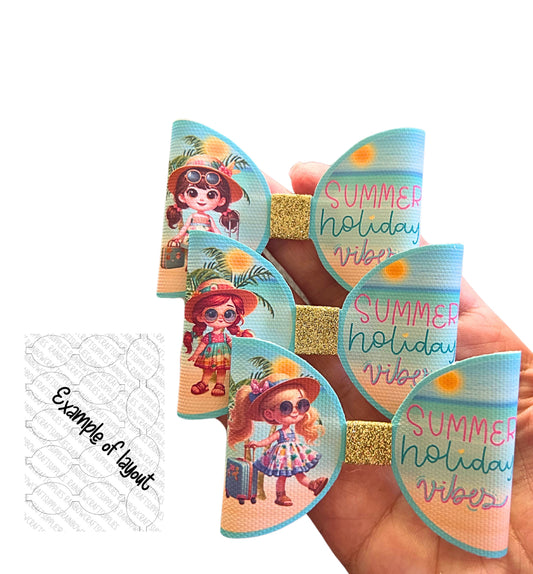 Summer Holiday  girl printed 3.5” bow loops x 7