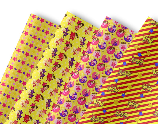 Set of 4 Superhero theme printed premium canvas  fabric A4