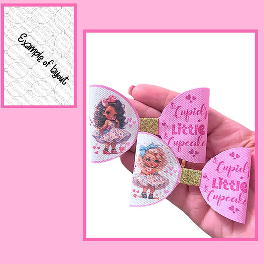 Valentines Cupid’s little cupcake themed printed canvas bow loops x 7