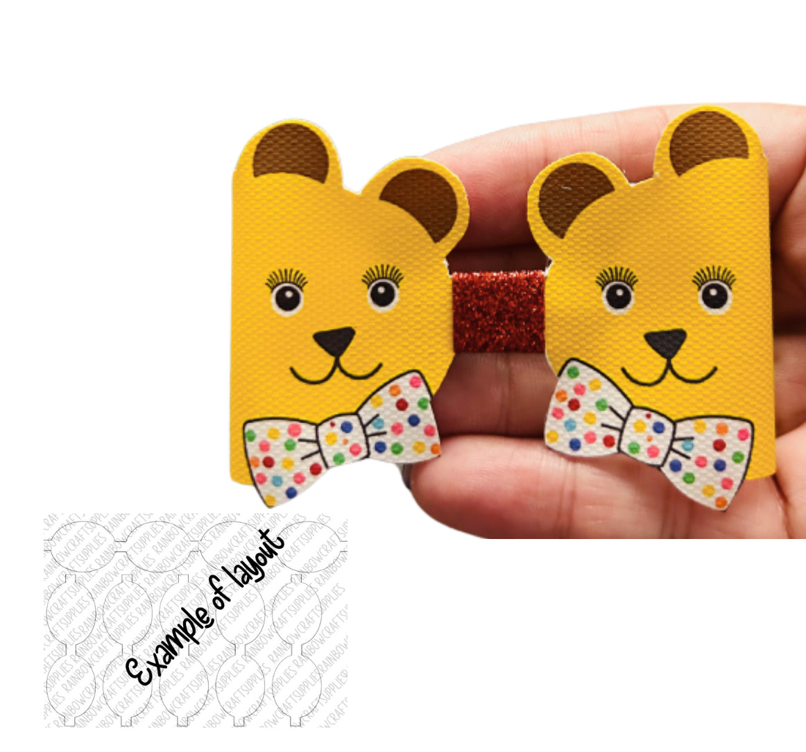 3D Pudsey inspired Dotty theme pre printed canvas bow loops x 6