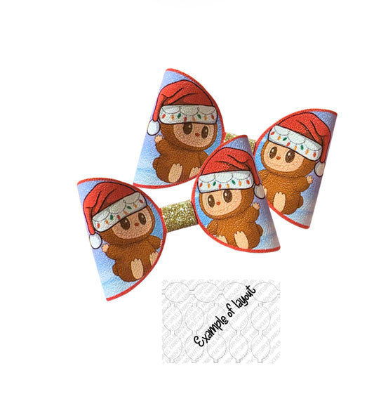 7 x Bu bu monster Christmas themed bow loops 3.5”