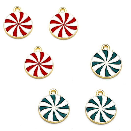 Round Christmas candy cane charms