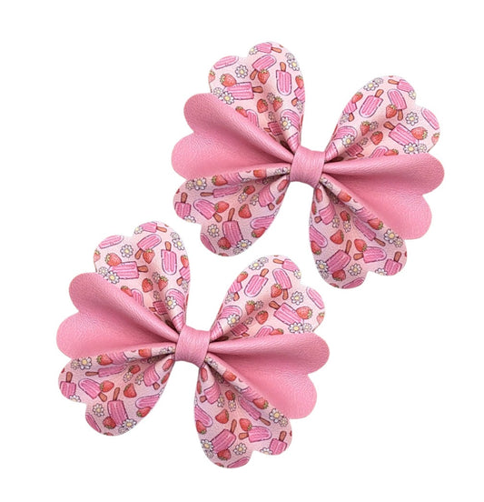5 x Cut around scallop Pinch leatherette bows 3.5” Ice lolly theme