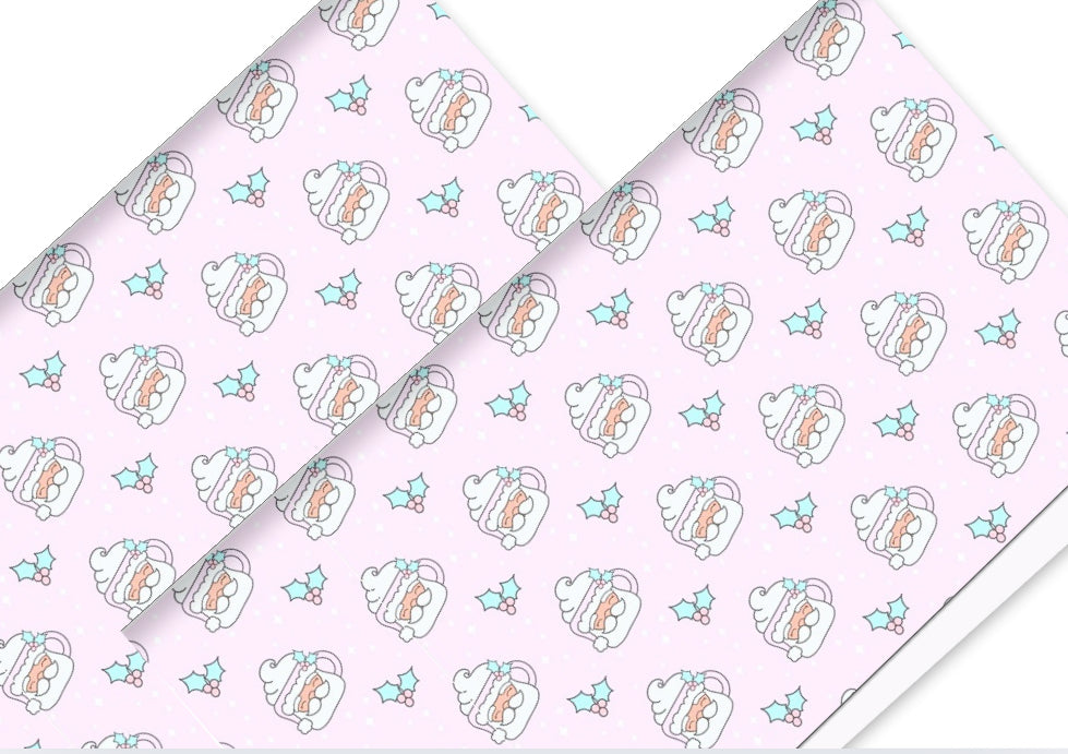 Christmas  in house printed  leatherette fabric A4 Pastel Santa