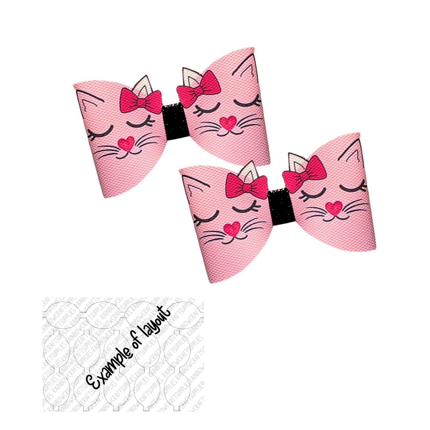 7 x 3D Kitty cat themed canvas Hair bow loops 3.5”