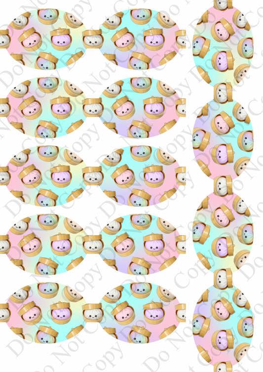 7 x Little Dumpling Pastel pre printed leatherette cut around bow loops 3.5”