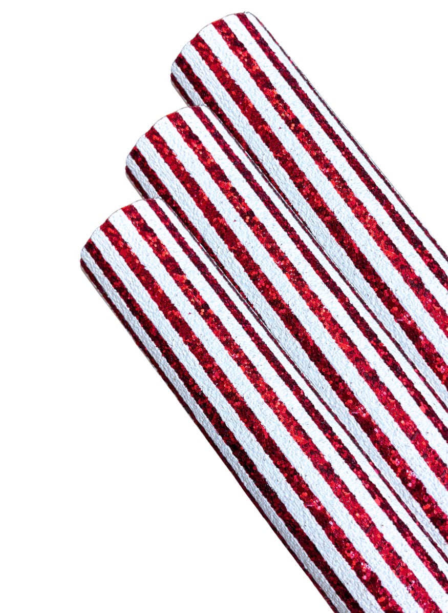 Red Striped  stripe chunky glitter fabric A4