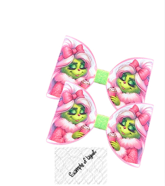 Mrs grinchy  pre printed canvas hair bow loops x 7