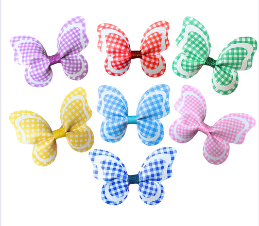 7 x Pre printed Ready to cut Butterfly Pinch bows 3.5” School Gingham