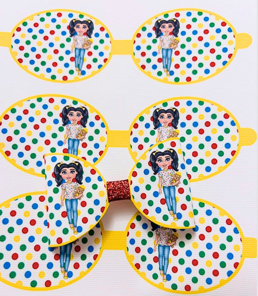 Pudsey inspired Girl  theme pre printed canvas bow loops