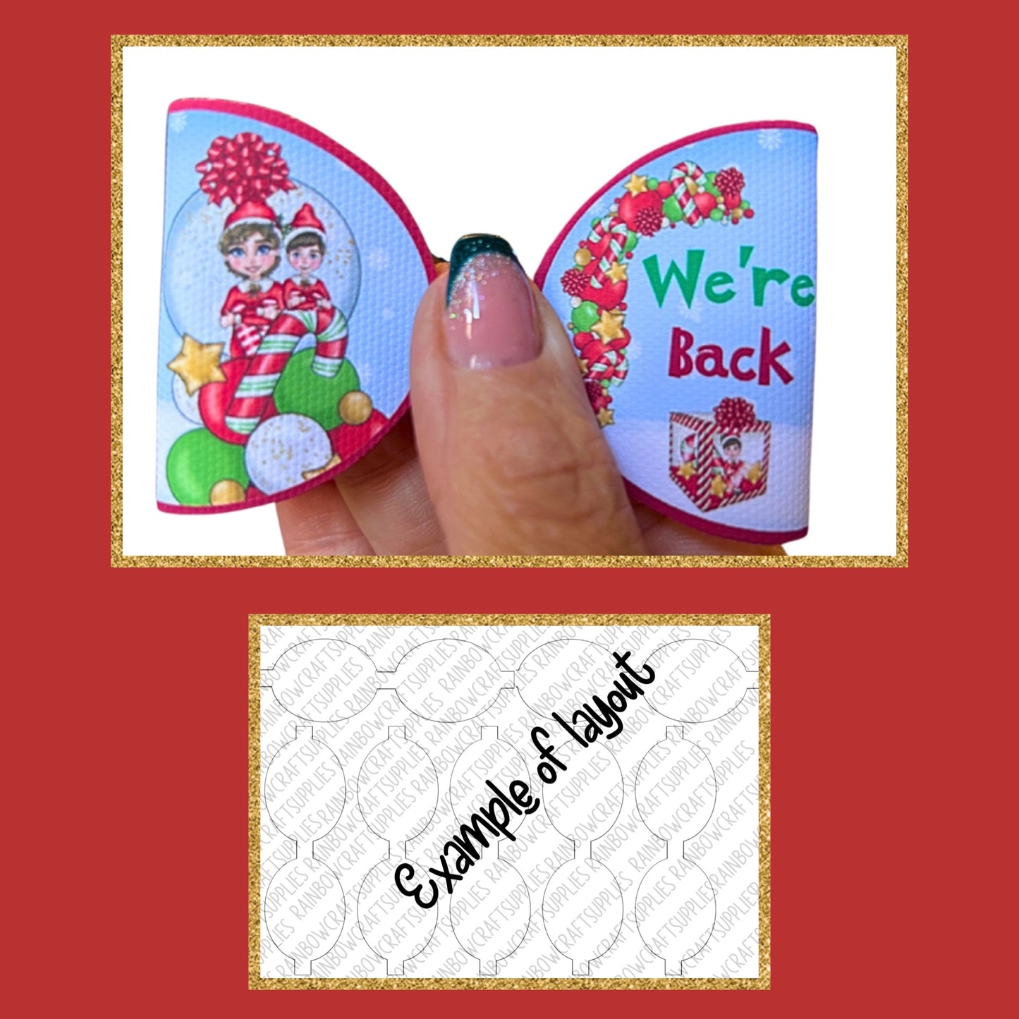 Elves are  back christmas themed printed canvas bow loops x 7