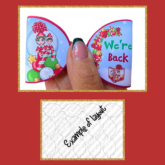 Elves are  back christmas themed printed canvas bow loops x 7