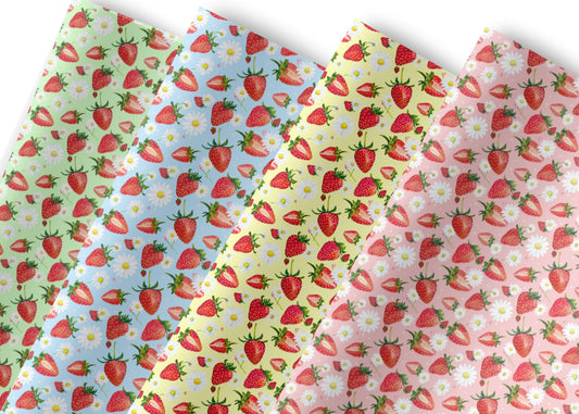 4 Piece Strawberry and Floral themed  printed premium canvas  fabric A4