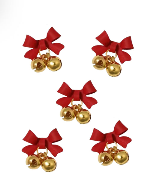 Red Jingle bow bells embellishments x 5