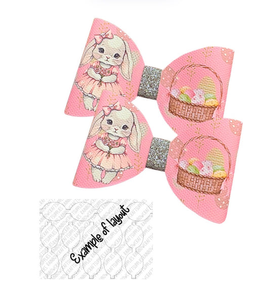 7 Easter Bunny basket theme pre printed canvas hair bow loops 3.5”