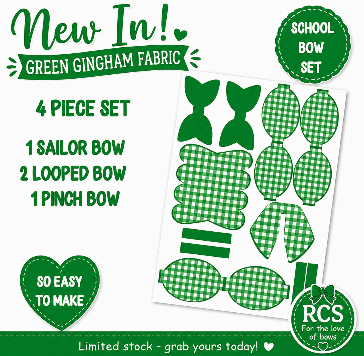 4 Piece cut around gingham hair bow set