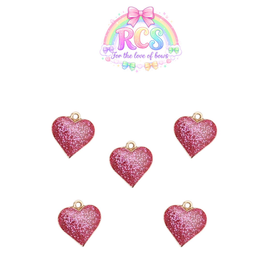 Hi gloss Pink glitter resin heart charms