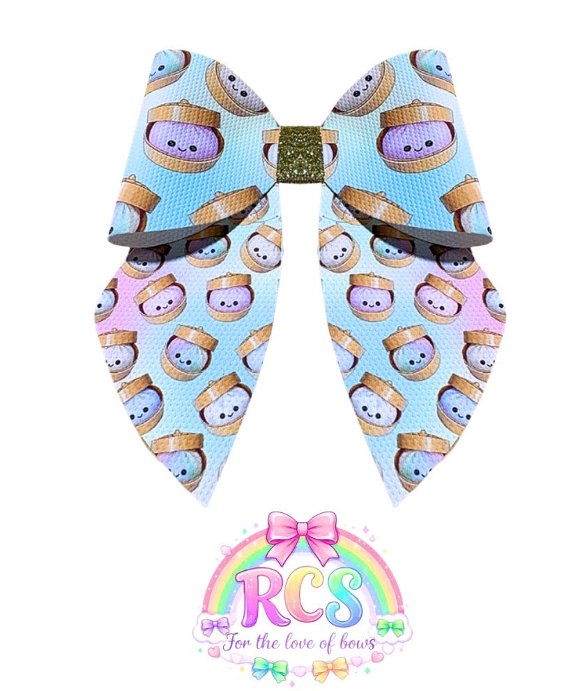 4 x printed in house Leatherette cut around bow loops and sailor Tails 3.5” Little Dumplings Pastel
