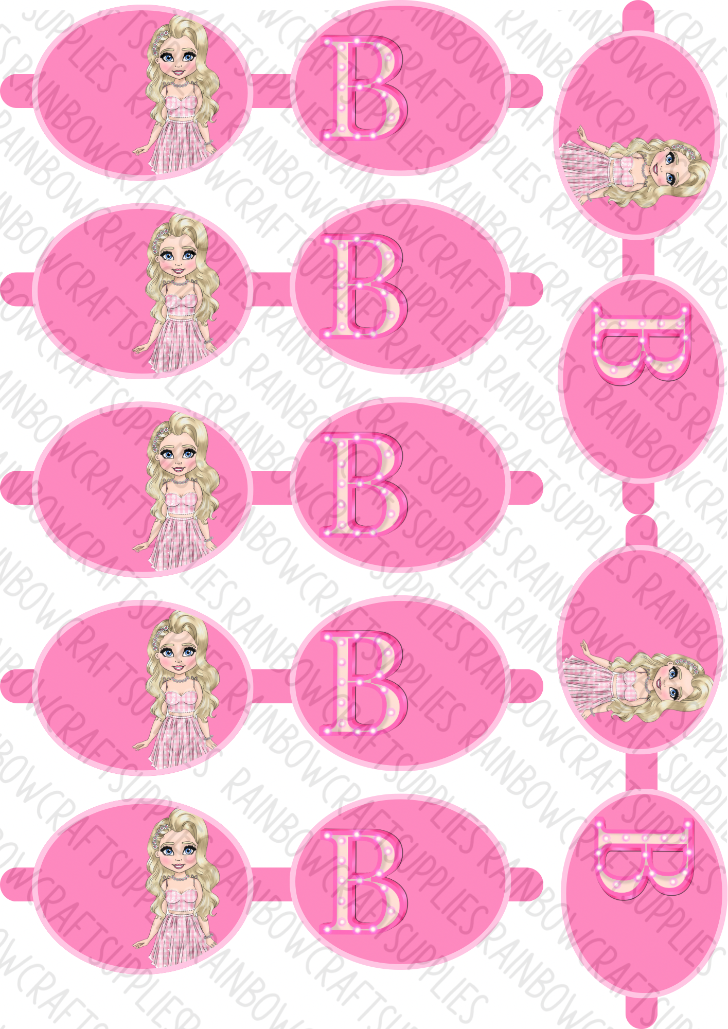 Pink let’s party dolly themed canvas bow loops x 7