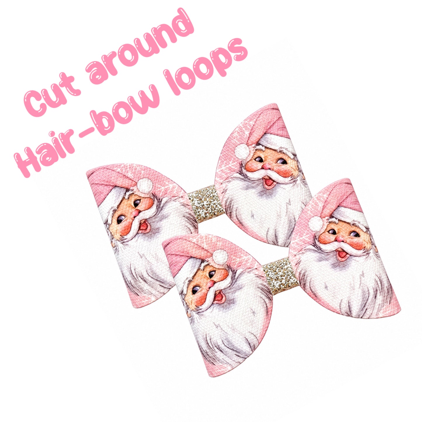7 Pink Sparkle Santa Cut around hair bow loops 3.5” Leatherette or Canvas