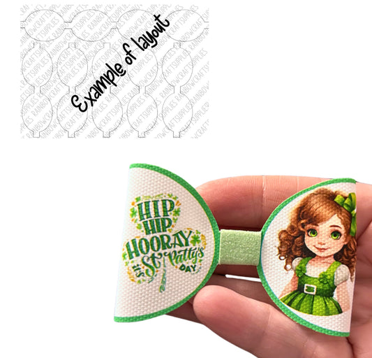 St patricks sweetheart themed pre printed canvas bow loops x 7 (3.5”)