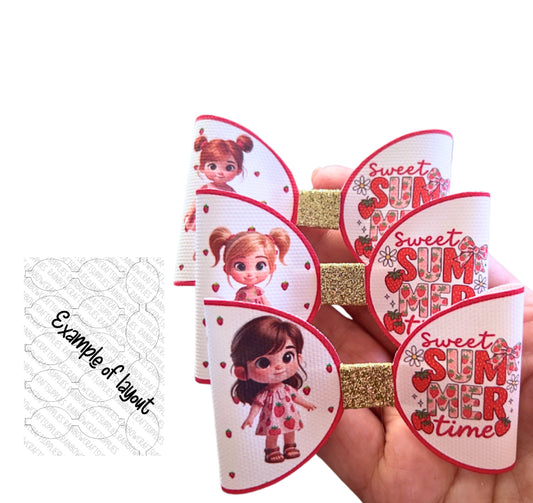 7 x Strawberry girl printed bow loops x 7