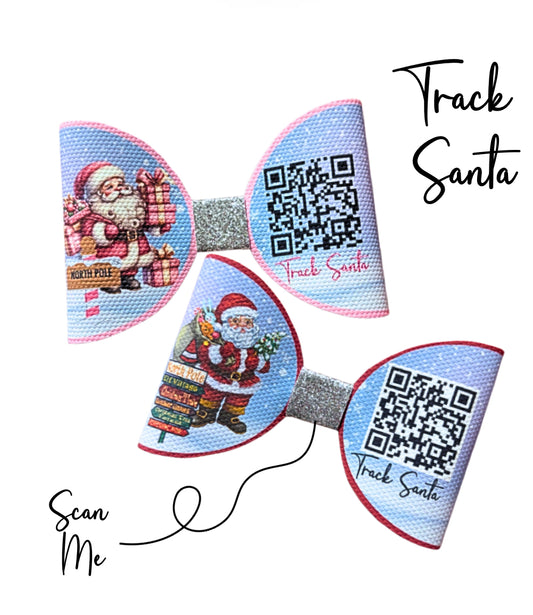 Track Santa QR Code pre printed canvas hair bow Loops x 7