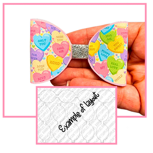 Candy Love heart candy themed pre printed canvas bow loops x 7 (3.5”)