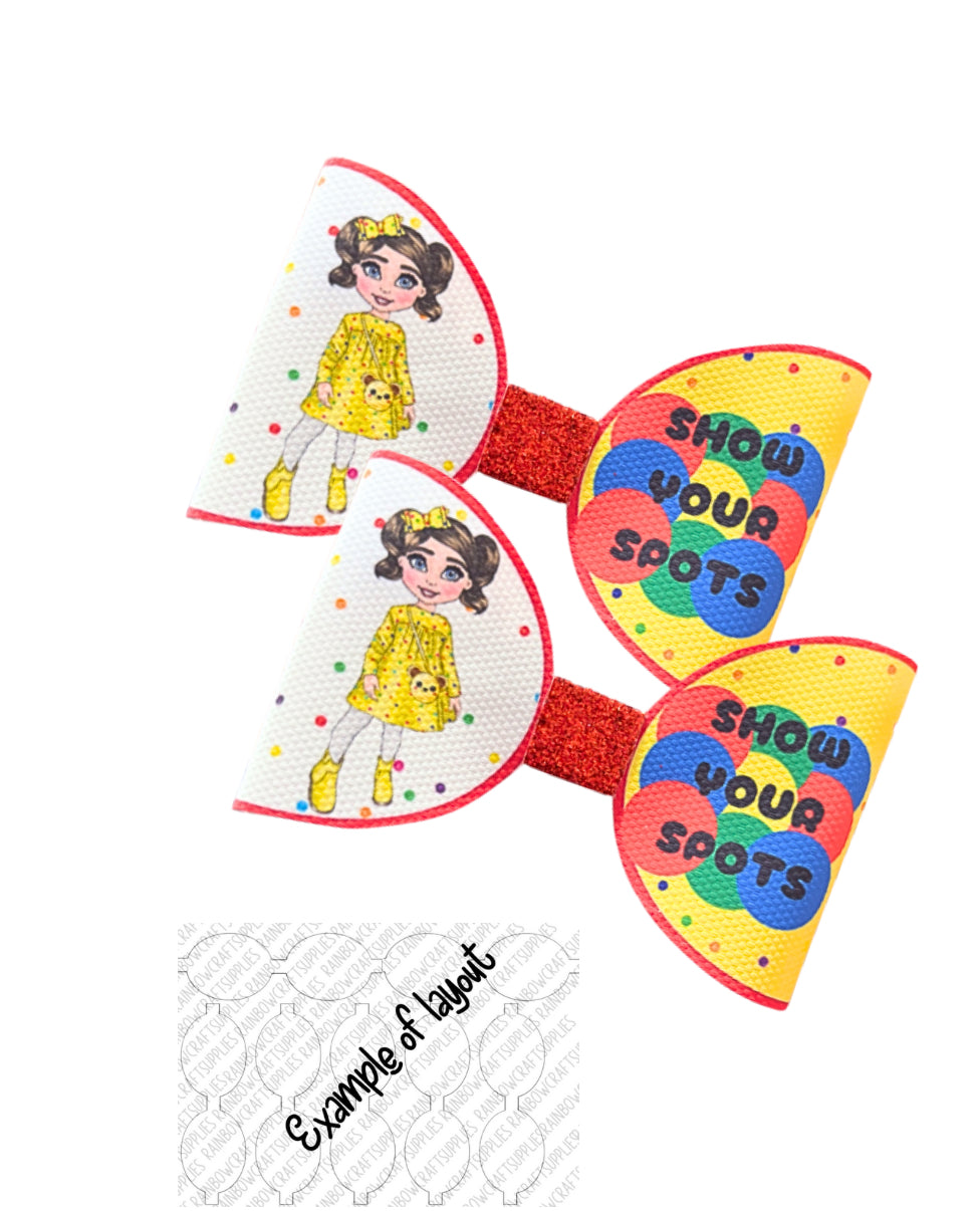 Pudsey Girl Bear inspired Dotty theme pre printed canvas bow loops