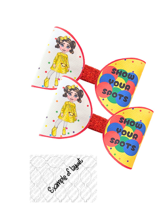 Pudsey Girl Bear inspired Dotty theme pre printed canvas bow loops