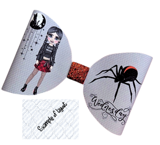 Wednesday kooky creepy themed pre printed canvas bow loops x 7 (3.5”)