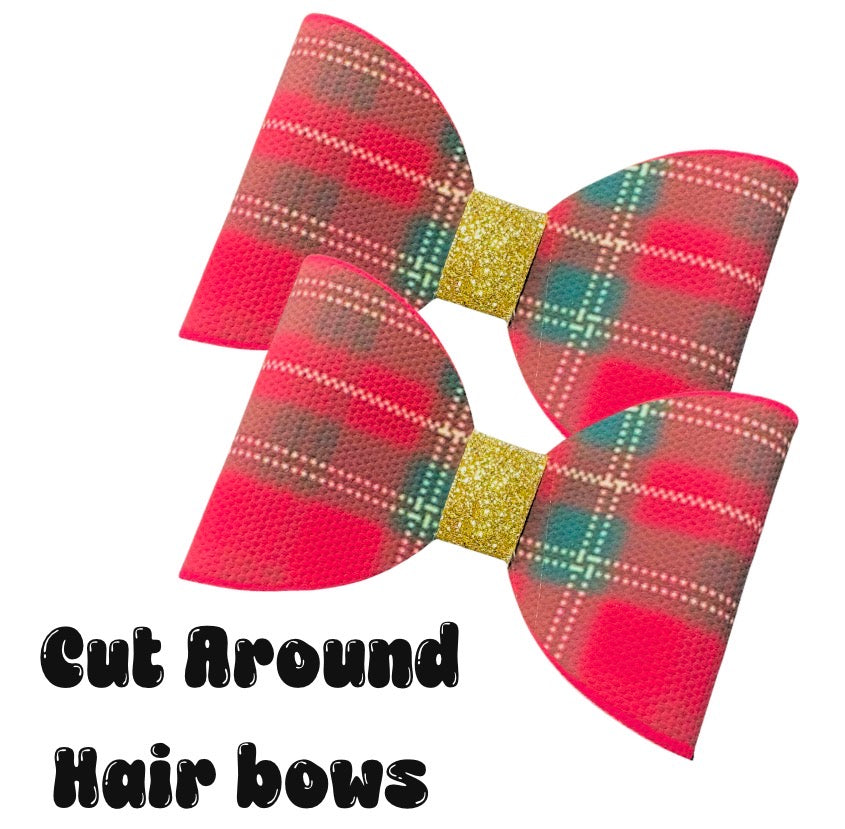 7 x Cut around hair bow loops 3.5” Canvas/leatherette Tartan