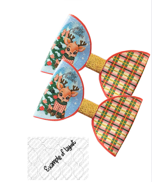 7 x Christmas Vixon green tartan theme leatherette hair bow loops 3.5”