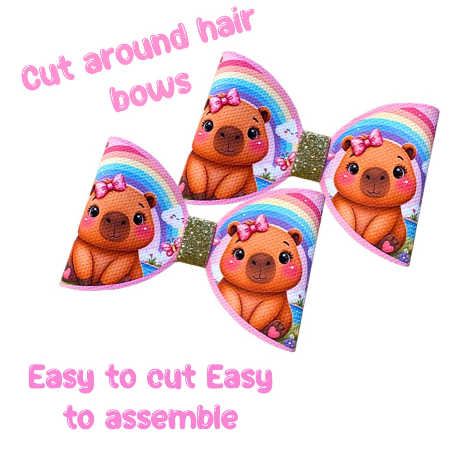 7 Cute Capybara  cut Around hair bow loops 3.5” Leatherette or Canvas
