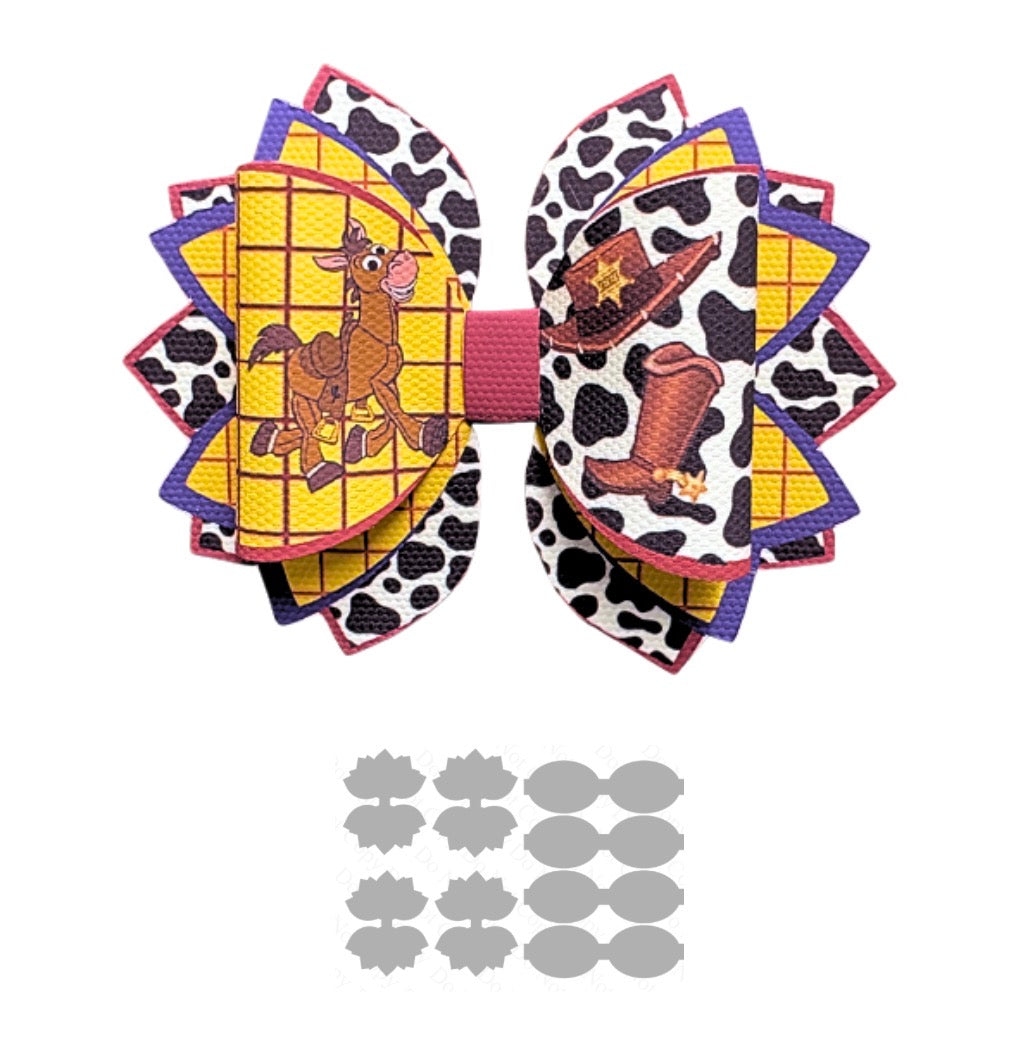 4 x printed in house Canvas  bow loops and Fan Tails 3.5” Cowboy