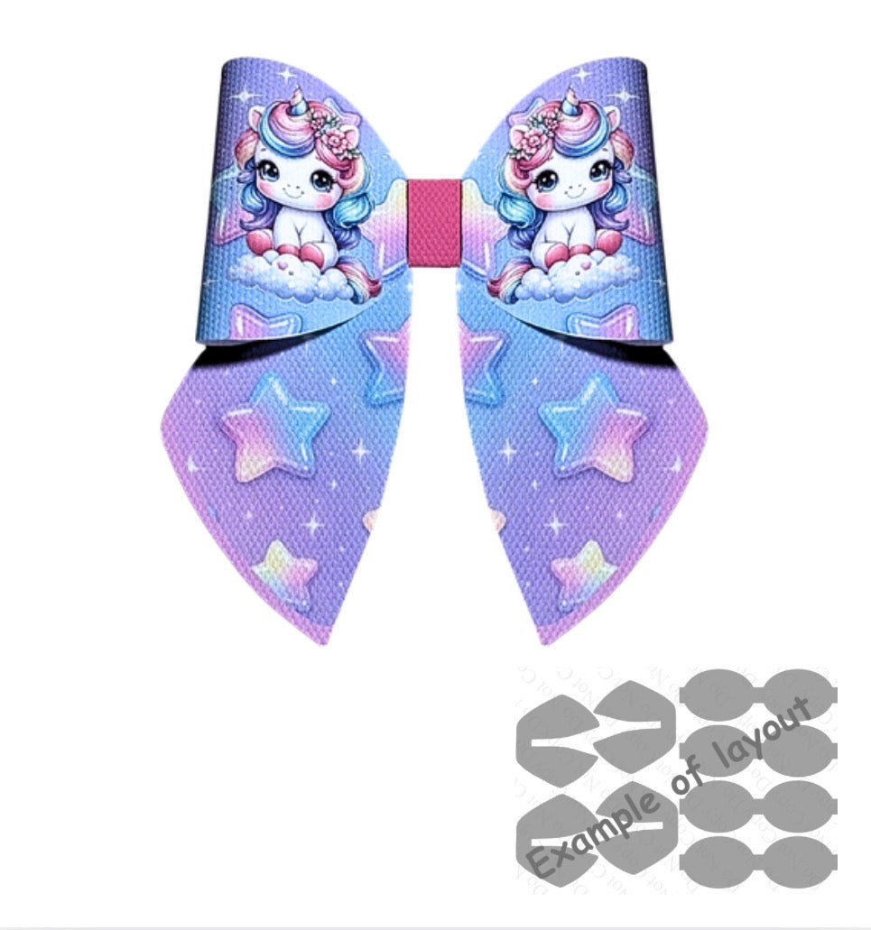 4 x printed in house Leatherette bow loops and sailor tails 3.5” Unicorns