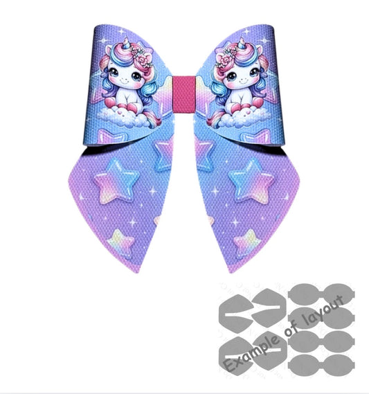 4 x printed in house Leatherette bow loops and sailor tails 3.5” Unicorns