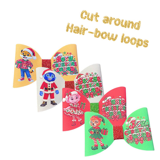 8 x Canvas cut around hair bow loops holiday gang 3.5” Christmas