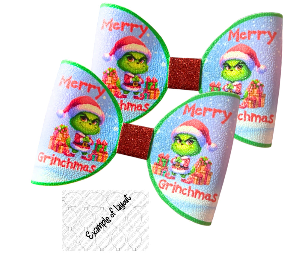 7 x Merry Christmas printed Canvas  hair bow loops 3.5” Grinch