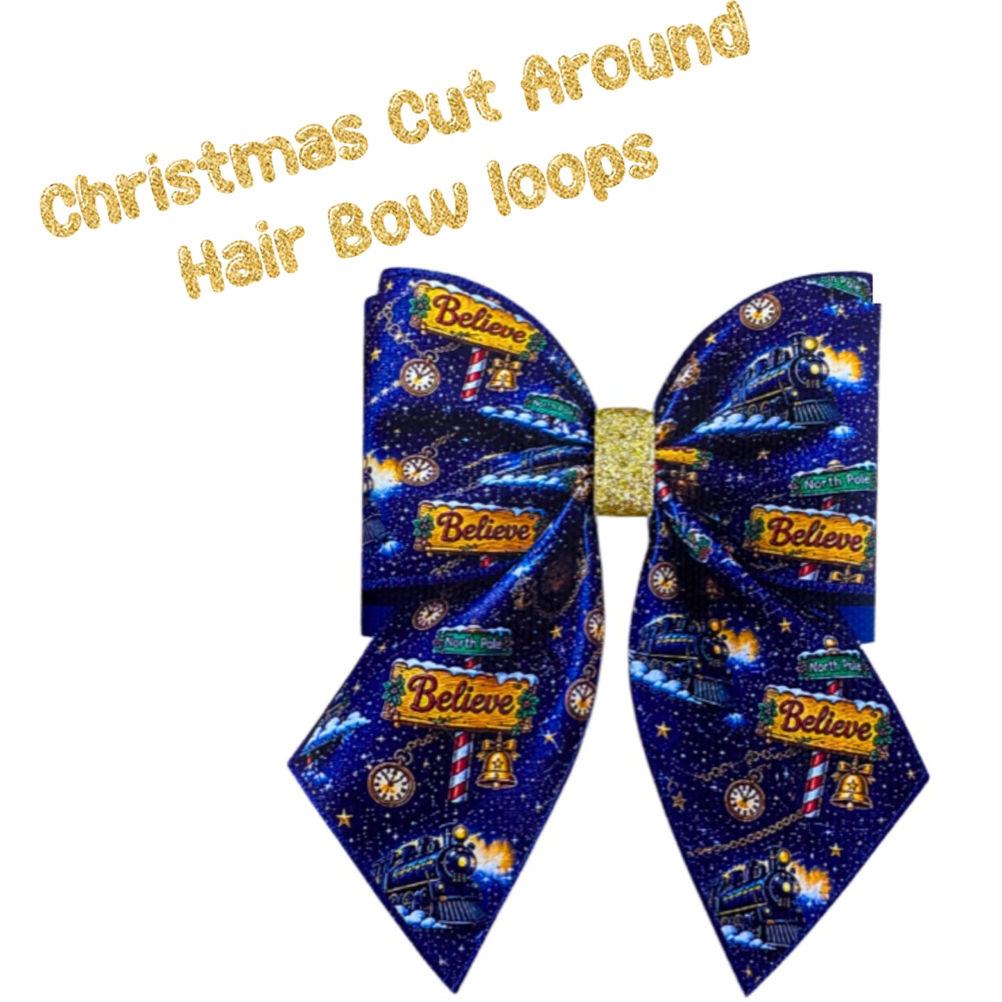 4 Christmas Night train Cut around hair bow loops & tails 3.5”(Leatherette or Canvas)