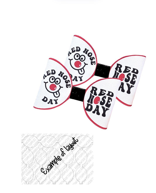 7 x Red Nose Day Theme in house  printed leatherette cut around bow loops 3.5”