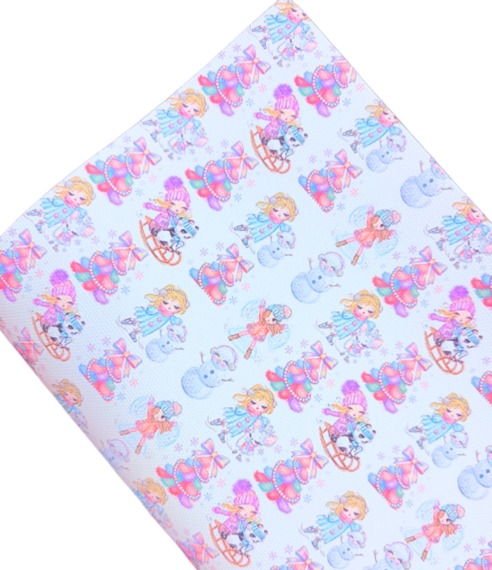 Snow Day Christmas theme In house printed  leatherette fabric A4