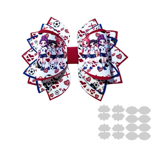 4 x printed in house Leatherette bow loops and Fan Tails 3.5” England Kpop World Cup (Copy)