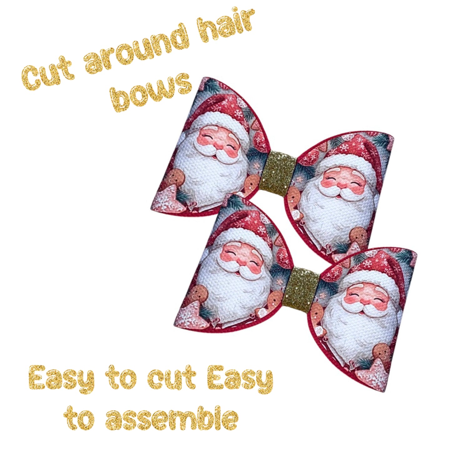 7 sweetest Santa cut  Around hair bow loops 3.5” Leatherette or Canvas