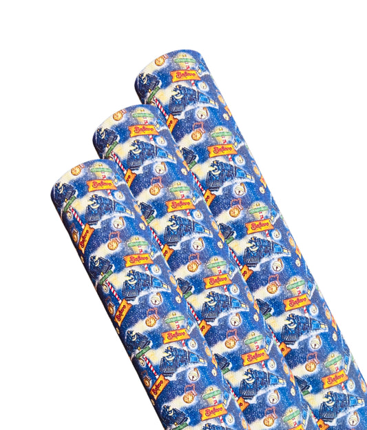 Polar Express Christmas Train  Seamless leatherette fabric A4