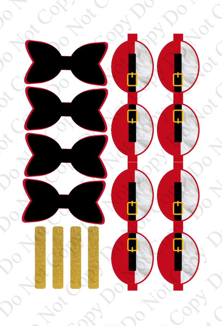 4 x Santa’s Belt Full Christmas themed hair bow loops 3.5” “ including tales and centre strips”