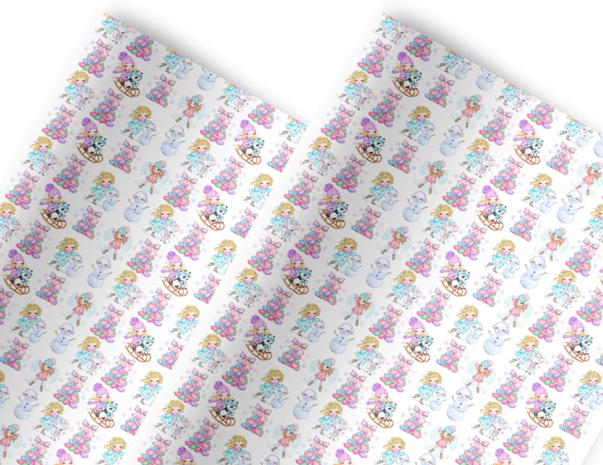 Snow Day Christmas theme In house printed  leatherette fabric A4